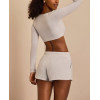 Women's brushed crop top long sleeve v neck fitted t shirts