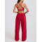 Women's mid rise adjustable waist wide leg pants athleisure style with side pockets