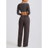 Women's mid rise adjustable waist wide leg pants athleisure style with side pockets