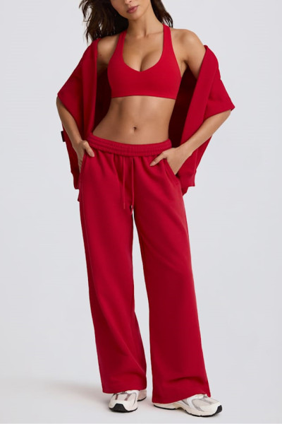Women's mid rise adjustable waist wide leg pants athleisure style with side pockets