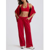 Women's mid rise adjustable waist wide leg pants athleisure style with side pockets