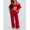 Women's mid rise adjustable waist wide leg pants athleisure style with side pockets