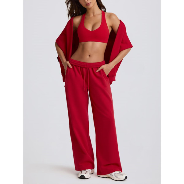 Women's mid rise adjustable waist wide leg pants athleisure style with side pockets