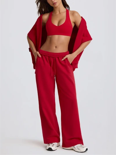 Women's mid rise adjustable waist wide leg pants athleisure style with side pockets