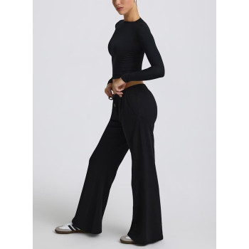 Low rise wide leg cotton pants for women soft cozy fit joggers