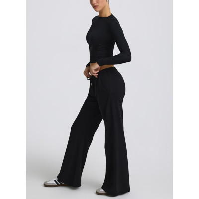 Low rise wide leg cotton pants for women soft cozy fit joggers