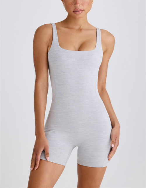2025 New square neck sleeveless jumpsuits with removable padding open back one piece shorts