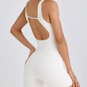 2025 New square neck sleeveless jumpsuits with removable padding open back one piece shorts