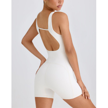2025 New square neck sleeveless jumpsuits with removable padding open back one piece shorts
