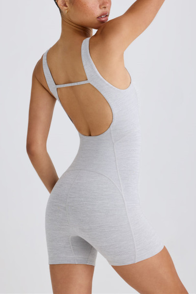 2025 New square neck sleeveless jumpsuits with removable padding open back one piece shorts