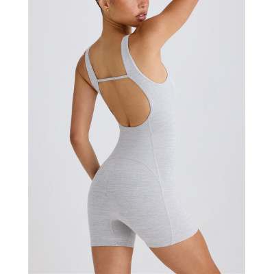 2025 New square neck sleeveless jumpsuits with removable padding open back one piece shorts