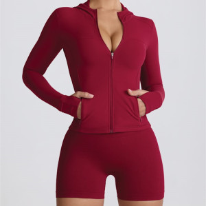 2025 women's zip up hooded yoga jackets with side pockets