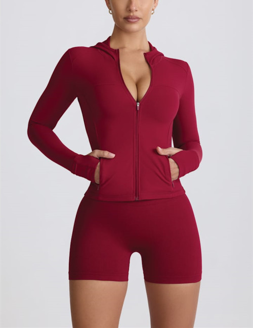 2025 women's zip up hooded yoga jackets with side pockets