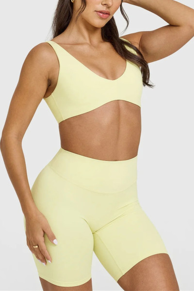 Plunge neck sexy medium support sports bra with low back