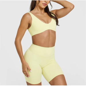 Plunge neck sexy medium support sports bra with low back