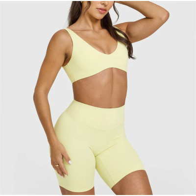 Plunge neck sexy medium support sports bra with low back