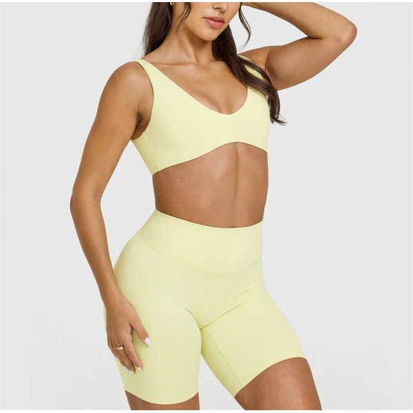 Plunge neck sexy medium support sports bra with low back