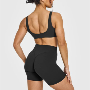 Plunge neck sexy medium support sports bra with low back