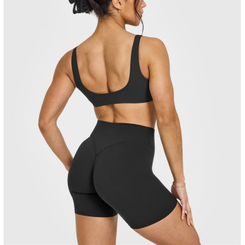 Plunge neck sexy medium support sports bra with low back