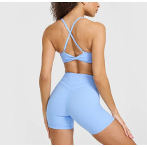 Back cross sports bra with adjustable straps V neckline twist yoga bralette