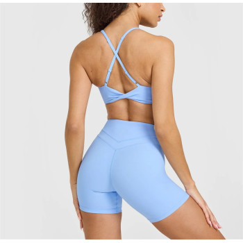 Back cross sports bra with adjustable straps V neckline twist yoga bralette