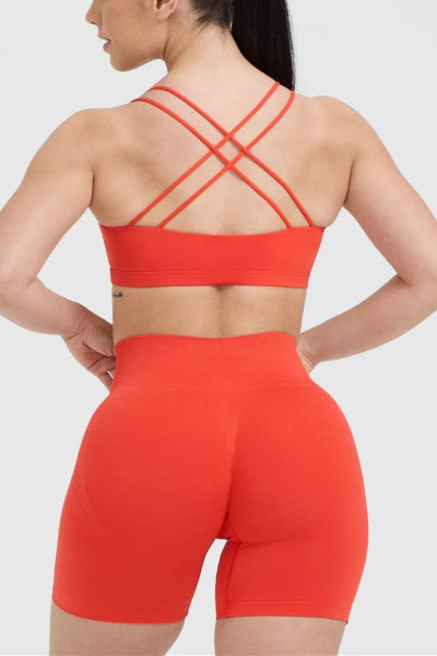 Women's classic strappy back sports bras scoop neck supportive gym top
