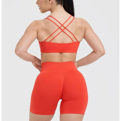 Women's classic strappy back sports bras scoop neck supportive gym top