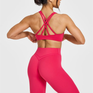 High neckline back cross longline sports bra padded sleeveless gym top