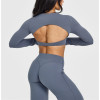 Long sleeve open back crop top moisture wicking athletic fit gym tees