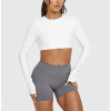 Long sleeve open back crop top moisture wicking athletic fit gym tees