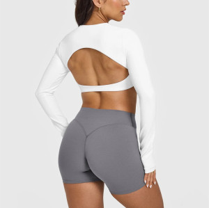 Long sleeve open back crop top moisture wicking athletic fit gym tees
