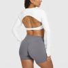 Long sleeve open back crop top moisture wicking athletic fit gym tees