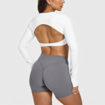 Long sleeve open back crop top moisture wicking athletic fit gym tees
