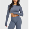 Long sleeve open back crop top moisture wicking athletic fit gym tees