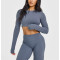 Long sleeve open back crop top moisture wicking athletic fit gym tees