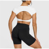 Heart neckline twist front short sleeve tees cut out back sports t shirts