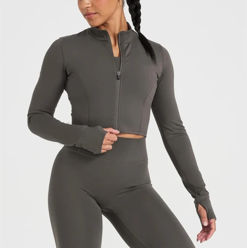 Timeless Long sleeve cropped yoga jackets with thumbholes