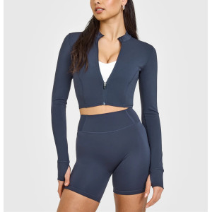 Timeless Long sleeve cropped yoga jackets with thumbholes