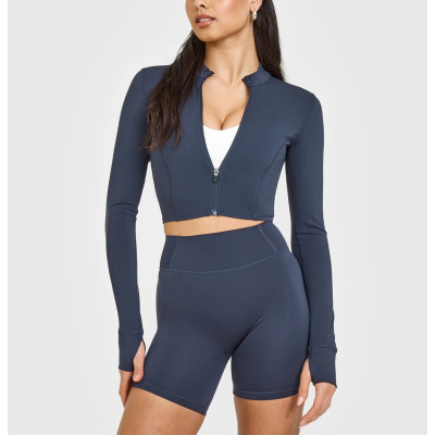 Timeless Long sleeve cropped yoga jackets with thumbholes