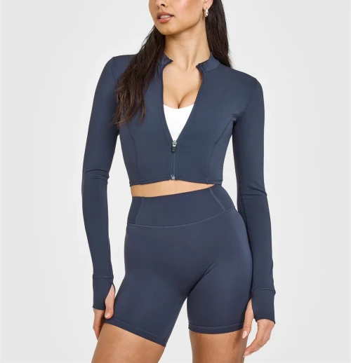 Timeless Long sleeve cropped yoga jackets with thumbholes