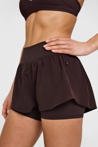 High waist double layer running shorts with zipper pockets 2 in 1 moisture wicking gym shorts