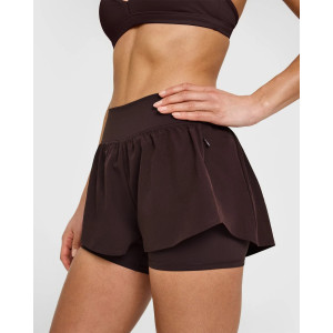 High waist double layer running shorts with zipper pockets 2 in 1 moisture wicking gym shorts