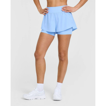 High waist double layer running shorts with zipper pockets 2 in 1 moisture wicking gym shorts