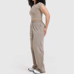 Women's wide leg lounge pants raw edge athleisure style cotton sweatpants