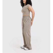 Women's wide leg lounge pants raw edge athleisure style cotton sweatpants