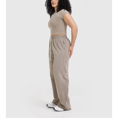 Women's wide leg lounge pants raw edge athleisure style cotton sweatpants