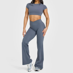 Wrap waist no front seam flared pants v shape flattering bell bottom leggings