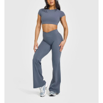 Wrap waist no front seam flared pants v shape flattering bell bottom leggings