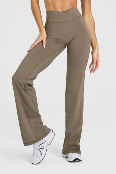 Wrap waist no front seam flared pants v shape flattering bell bottom leggings