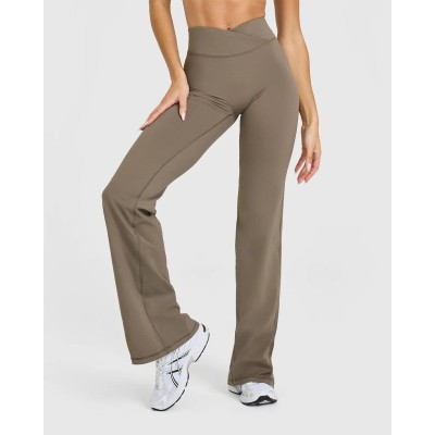 Wrap waist no front seam flared pants v shape flattering bell bottom leggings